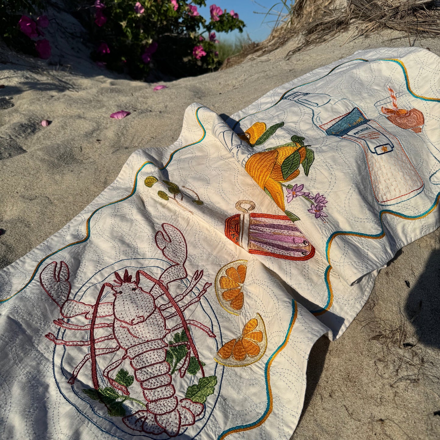 Hand Embroidered Seascape Linens