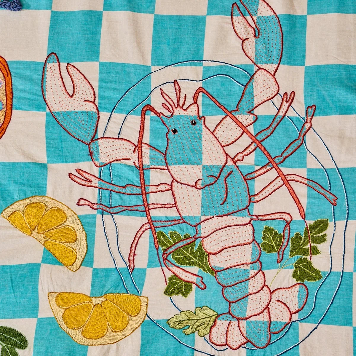 Hand Embroidered Seascape Linens