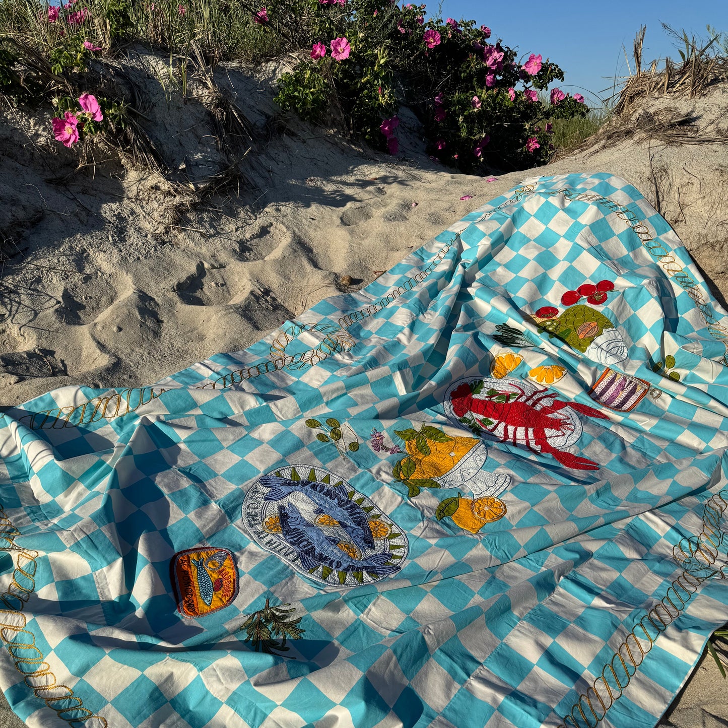 Hand Embroidered Seascape Linens