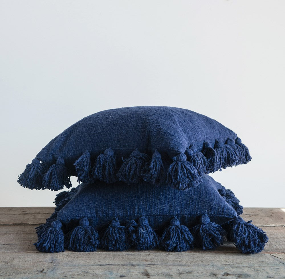 Square Pillow w- Tassels-Navy