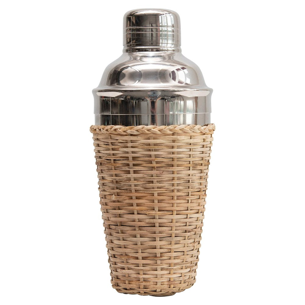 Stainless Steel & Rattan Cocktail Shaker
