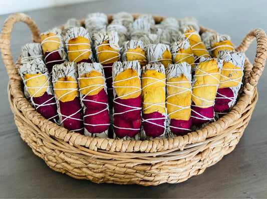 White Sage Smudge Stick with Rose Petals