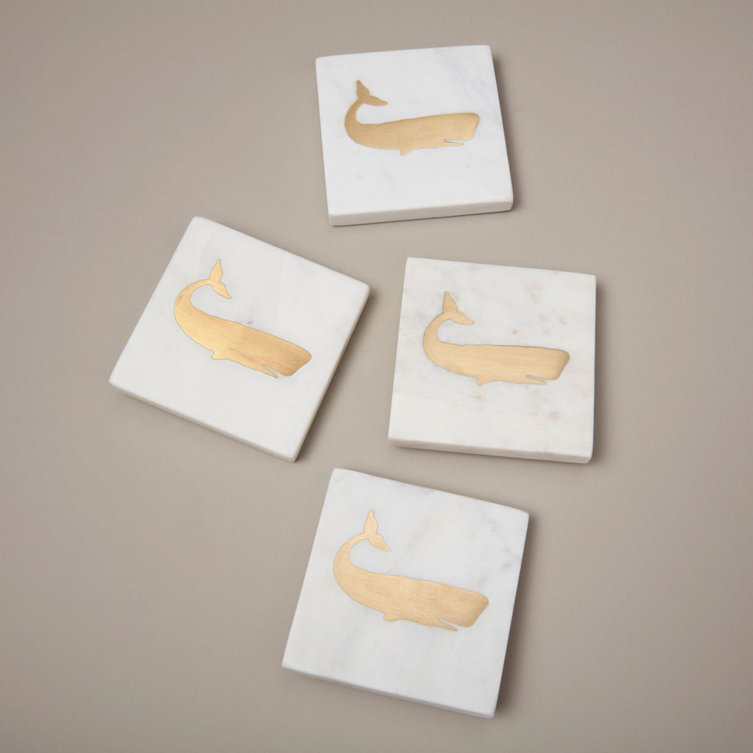Marble & Gold Whale Coasters S/4